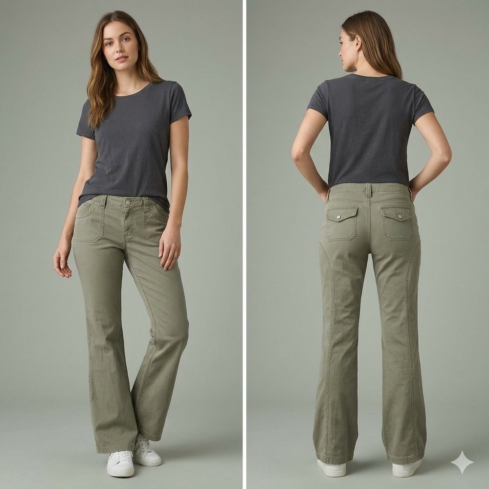 London Jean Christie Fit Olive Green Utility Pants 12 Short Straight Leg‎ Cargo